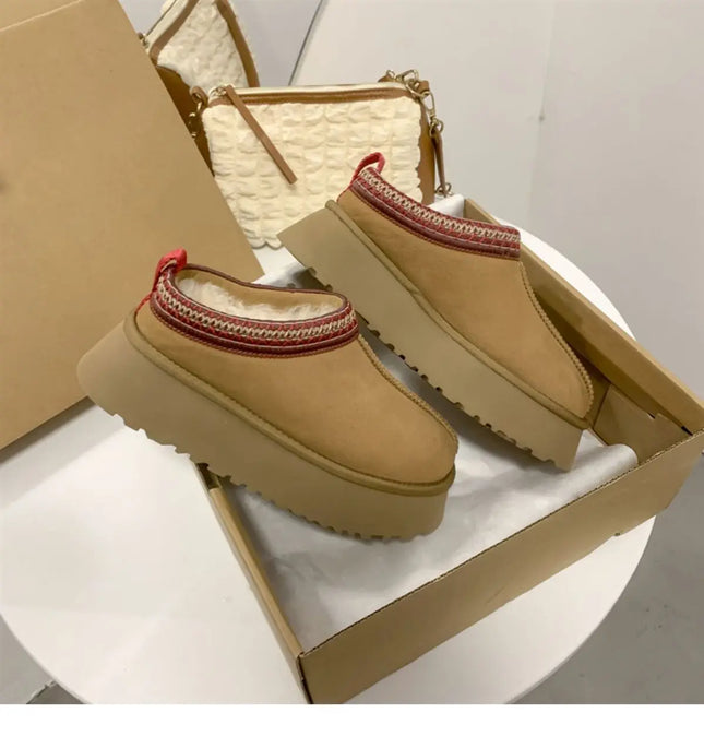 Snow Boots Women 2026 Winter New Short Cashmere Warm Thick-soled Shoes Without Heels Wool Half Slippers Women's Cotton Shoes