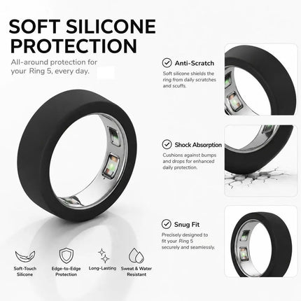 Ultra-Thin Ring Cover for Oura Ring 5, Anti-Scratch Silicone Smart Protector Elastic Ring Finger Case Work Out Gym for Women Men