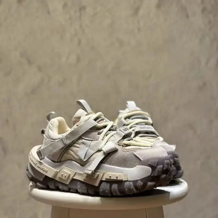 Platform Sneaker Men Designer Tire Bottom Running Shoes Fashion Casual Microfiber Leather Fabric Increased Internal Chunky Shoes