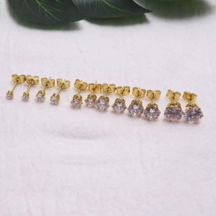 1 Pair Gold Sliver Color Stainless Steel Clear Cubic Zirconia Stud Earrings for Men Women Daily Wear Jewelry Sizes 3-8mm