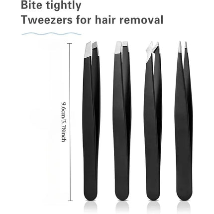 Stainless Steel Black Eyebrow Tweezer with Slant and Flat Point Beauty Tools for Eyelash Tweezer & Ingrown Hair Removal