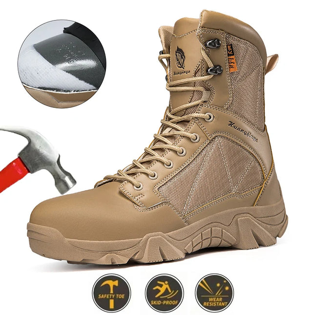 High-Top Anti-Smashing Work Boots Outdoor Waterproof Safety Shoes Steel Toe Non Slip Men's Boots Fashion Protective Men Shoes