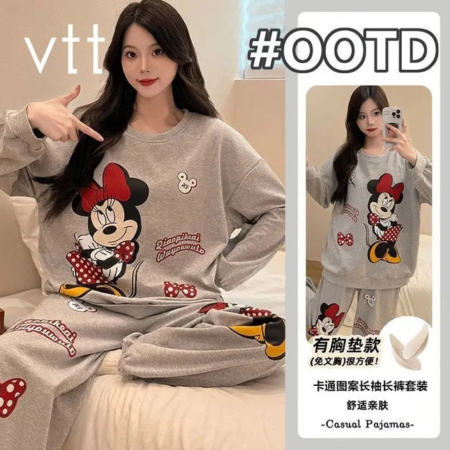 2tlg. Frühling Herbst Kleidung Sets Nachtwäsche Schlafanzug Set Baumwolle Cartoon Pyjama Y2K Ästhetik Mode Fit Loungewear
