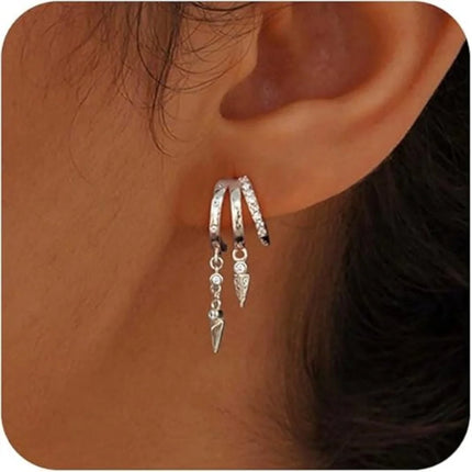 14k Gold Plated Triple Huggie Stud Earrings for Women Sparkling CZ Chain Tassel Hypoallergenic Dangle Earrings Jewelry Gifts