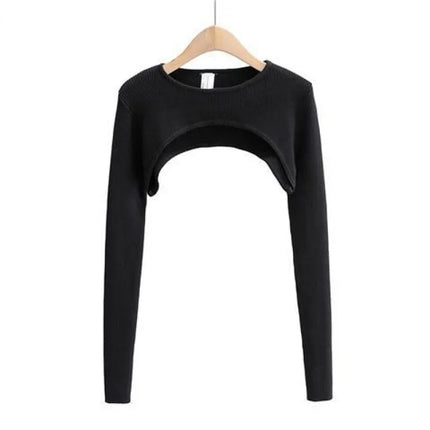 T-shirts Long Sleeve Crop Top Spring Autumn Y2k Aesthetic Clothes O-neck Black White Sexy Harajuku Knitted