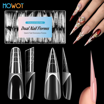 MOWOT 150pcs Space Nail Dual Forms Stiletto Almond Smart French Line Acrylic Extension Nail Forms 15