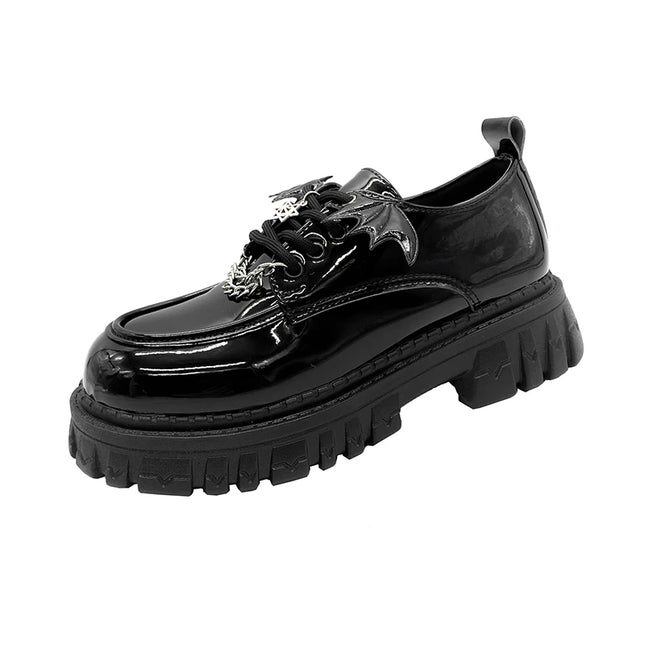 Punk Wind Fashion Single Shoes Autumn New Devil Bat Wings Gothic Women's Shoes Thick Bottom Waterproof Platform Metal Chain