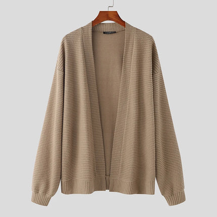 INCERUN 2025 Stylish Men Cardigan Knitted Leisure Solid Loose Long Sleeve Cardigan Streetwear Autumn Male Sweater Outerwear