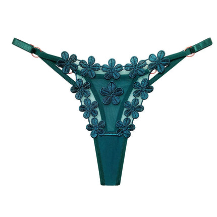 European Style Exquisite Butterfly Embroidered Thong Girl's Sweet Flower Perspective Lingerie for Women's Sexy Adjustable Briefs