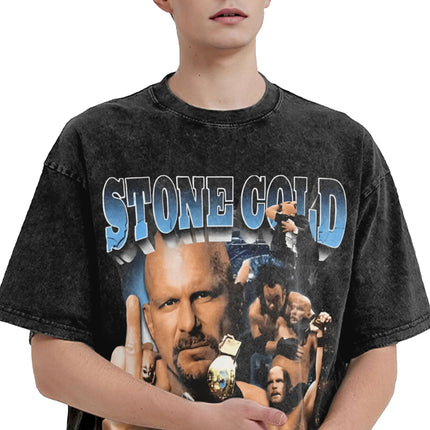 Steve Austin Men T Shirt Washed  Funny Tee Shirt Short Sleeve Crewneck T-Shirt Pure Cotton Plus Size Clothes