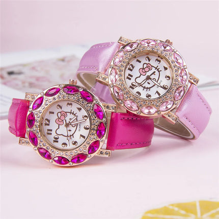 Sanrio Hello Kitty Watch for Teens & Adults, Stylish Synthetic Strap, Gemstone Accents, Multiple Pink Styles, Quartz Movement