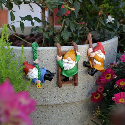 3Pc Flower Pot Dwarf Hanging Ornaments, Mini Dwarf Resin Statue, Garden Dwarf Micro Landscape Decorative Statue, Outdoor Miniature Statue Accessories,