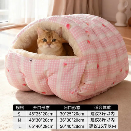 Winter Warm Cat Bed Soft Cozy Semi Enclosed Pet House Indoor Sleeping Nest for Cats Kittens Small Dogs Puppy Kennel