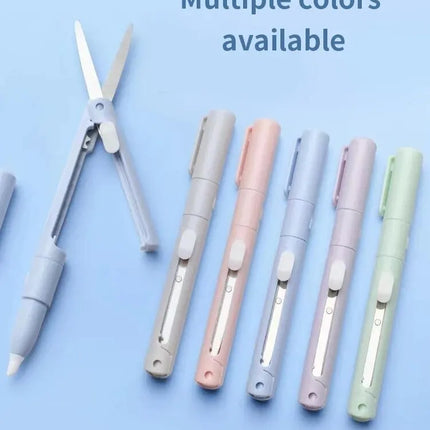 1pc Mini Portable Scissors Paper Cutter Knife 2 In 1 Multifunctional Pocket Pen Shape Scrapbooking Carving Cutting - product
