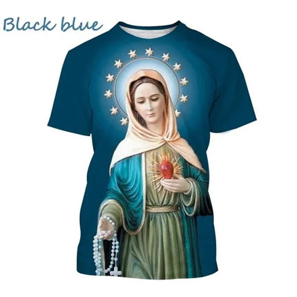 Virgin Mary T Shirt Goddess of Mercy 3D Print T-Shirt Christian Blessed Jesus God Tee Shirts Womens Clothing Unisex Short Sleeve