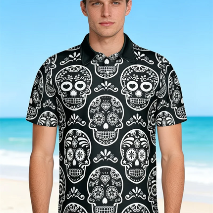 Space Astronaut Skeleton Golf Polo Shirts Lightweight Quick Dry Casual Collared Tee For Men Street Style Daily Wear Man T Shirt