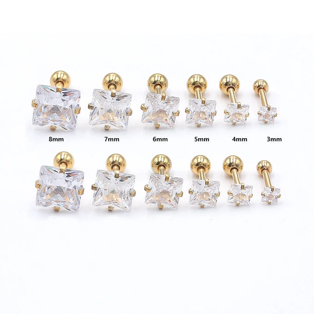 1 Pair 3/4/5/6/7/8mm Simple Shiny Stainless Steel Square Cubic Zirconia Square Stud Earrings for Men - product image 7