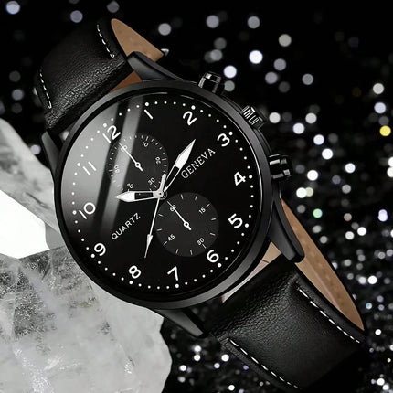 Kids Black PU Leather Quartz Watch Set with Accessories Wallet Holiday Gift Daily Versatile Children's Fashion Jewelry