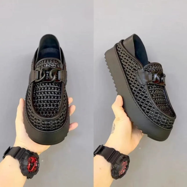 black brown casual business loafers man platform shoes sandals woven shoe man slip on mules half shoes for man