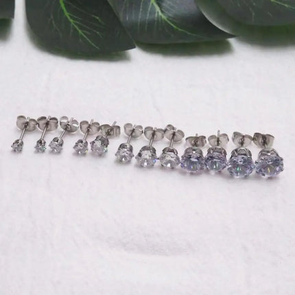 1 Pair Gold Sliver Color Stainless Steel Clear Cubic Zirconia Stud Earrings for Men Women Daily Wear Jewelry Sizes 3-8mm
