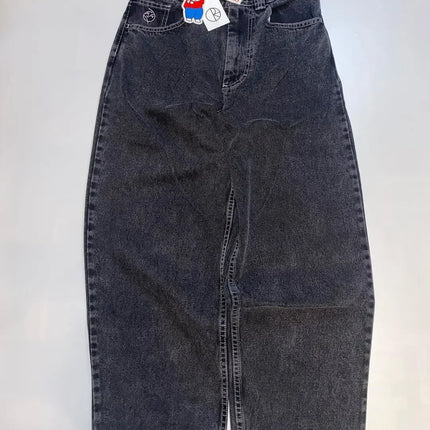 Y2K retro graffiti pattern washed loose hip hop plus size skateboard straight jeans sports casual reflective layered trousers