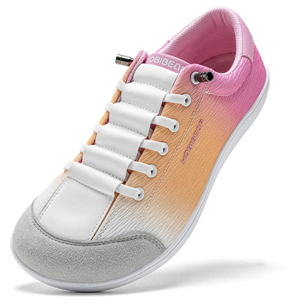 HOBIBEAR mesh sneaker with a pink-to-orange gradient upper and gray toe cap