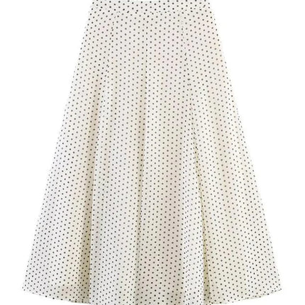 Polka Dot Skirt 2 Piece Set Women Casual High Collar Tie Full Sleeves Elastic High Waist Long Skirt Suit Lady Daily Outfit New