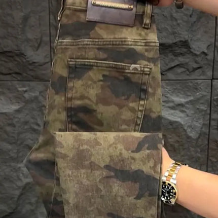 Jeans Men Italy Luxury Washed Men's Camouflage Jeans Slim-fit Straight-leg Pants 2026 New High-end Fashion Casual Long Pants