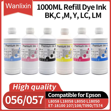 1L 056 057 107 108 T574 T09D Compatible Water Based Bottle Refill Dye Ink For Epson L8050 L8058 L18050 L18058 ET-18100 Printer