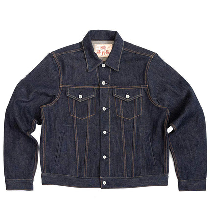 Red Tornado 21oz Type 3 Trucker Jacket in Indigo Rugged Style Men's Raw Selvage Denim Outerwear One-washed
