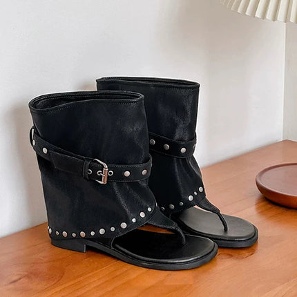 Women's Cool Boots Sandals Flats Shoes Clip Toe Slippers Summer 2026 Designer Flip Flops Walking Sport Shoes Fashion Long Botas