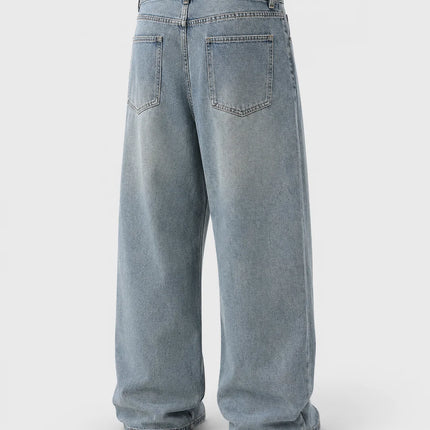 UP.THE Men Light Washed Baggy Wide Leg Jeans, Y2K Oversized Loose Plain Denim Pants, Minimal Basic Streetwear Trousers for Daily Casual Outfits