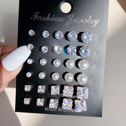 21 Pcs White Shiny Wedding Earrings Set For Women Men Fashion Vintage Crystal Star Heart Design Studs Trendy Jewelry Gifts 2024