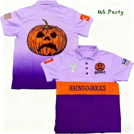 Y2k Haunted Polo Shirt Halloween Pumpkintshirt Polo Shirts for Man Letter Oversized T-Shirt Fashion Baseball Men's Polo T-Shirts