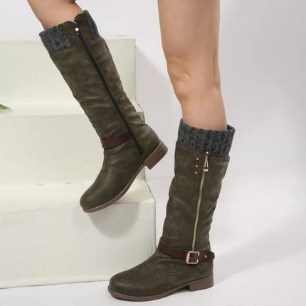 Vintage Women Boots Round Toe Casual Knee High Boots Autumn Winter Fashion Warm Ladies Shoes Solid High Quality