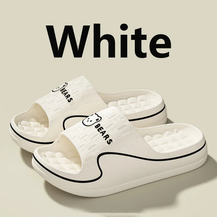 Cream cartoon bear EVA slide slippers with black trim