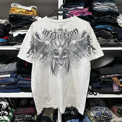 Y2K New Vintage Gothic Skull Wing Printed Long Sleeve Street Trend Pure Cotton Top Men Hip Hop Gothic Harajuku Oversize T-shirt