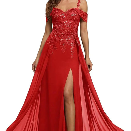 Sequin Lace Mother of The Bride Dresses for Woman with Slit Spaghetti Straps Long Formal Evening Dress