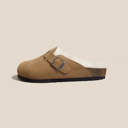 Women's Slippers 2024 Autumn Winter Leather Round Toe Slippers Couple Slippers Outdoor Casual Keep Warm Women Suede Slides Mujer