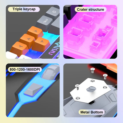 • Keyboard And Mouse With Colorful Light: The Raiku T26 Keyboard And Mouse Set Comes With A Variety Of Colorful - product ima
