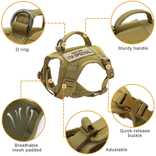 Nylon Cat Harness Vest with 2 Sticker Military Tactical Cats Harness With Handle Cats Small Dogs Pet - product image 2