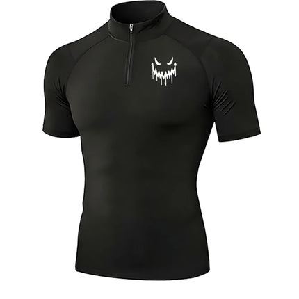 Men's Quick Dry Breathable Quarter Zip Polo Shirts Slim Fit Stretch Short Sleeve Stand Collar Workout Training Sport GYM