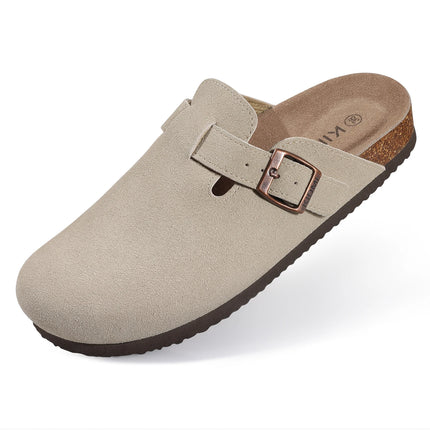Cream buckle clog showing the footbed and adjustable strap