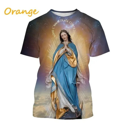 Virgin Mary T Shirt Goddess of Mercy 3D Print T-Shirt Christian Blessed Jesus God Tee Shirts Womens Clothing Unisex Short Sleeve