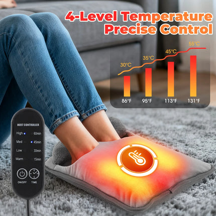 Electric Foot Heating Pad Household Foot Warmer with 4 Heat Levels & 4 Timers Fast Heating Mat for Bed Office Use
