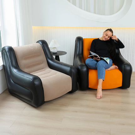 1PC Inflatable Lounge Chair for Adults Lazy Flocking Recliner, Air Couch Sofa for Indoor, Outdoor, Travel & Camping