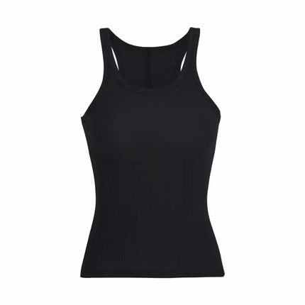 Threaded Knitted Strap Tank Top, Slim Fit, Outer Wear, Inner Wear, U-shaped Neck, Women's Solid Color, Women's Summer Tank Top