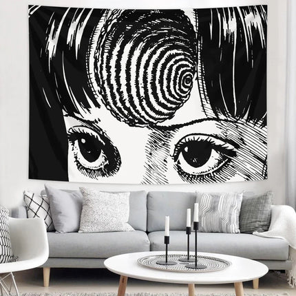 Black and White Hypnotic Eyes Horror Comic Tapestry Gothic Room Decor Bedroom Dormitory Wall Hanging Decorative Hanging Cloth