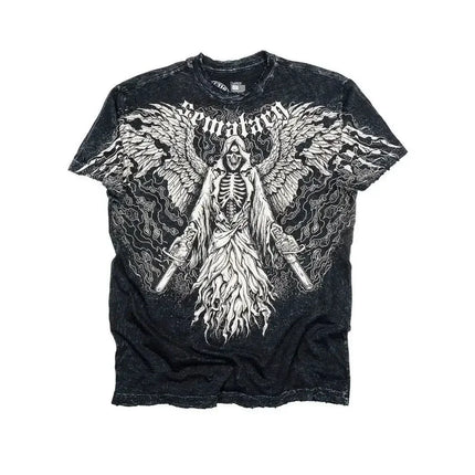 Y2K New Vintage Gothic Skull Wing Printed Long Sleeve Street Trend Pure Cotton Top Men Hip Hop Gothic Harajuku Oversize T-shirt