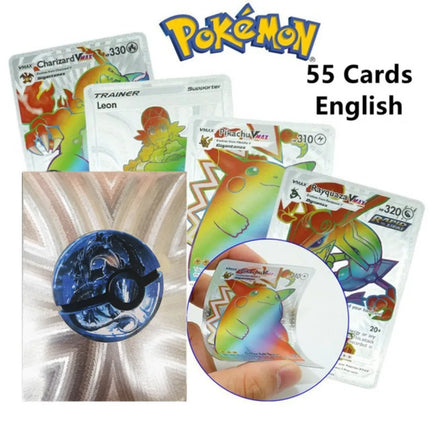 New 55pcs/box Pokemon Card Vmax GX EX Rainbow Gold Black Silver Mewtwo Rare Collection Battle Trainer Card Children Toys Gifts